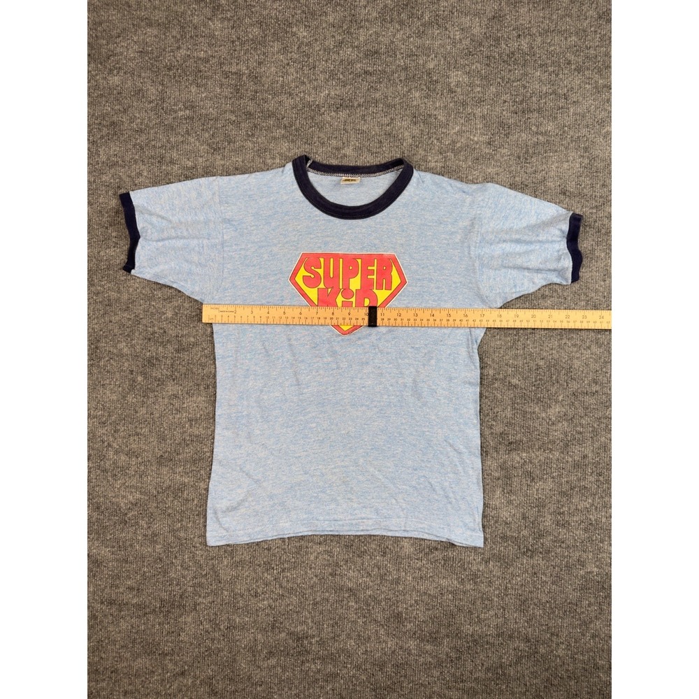 Vintage Russell Athletic Super Kid Ringer T-Shirt Made USA Blue Small - Picture 13 of 16